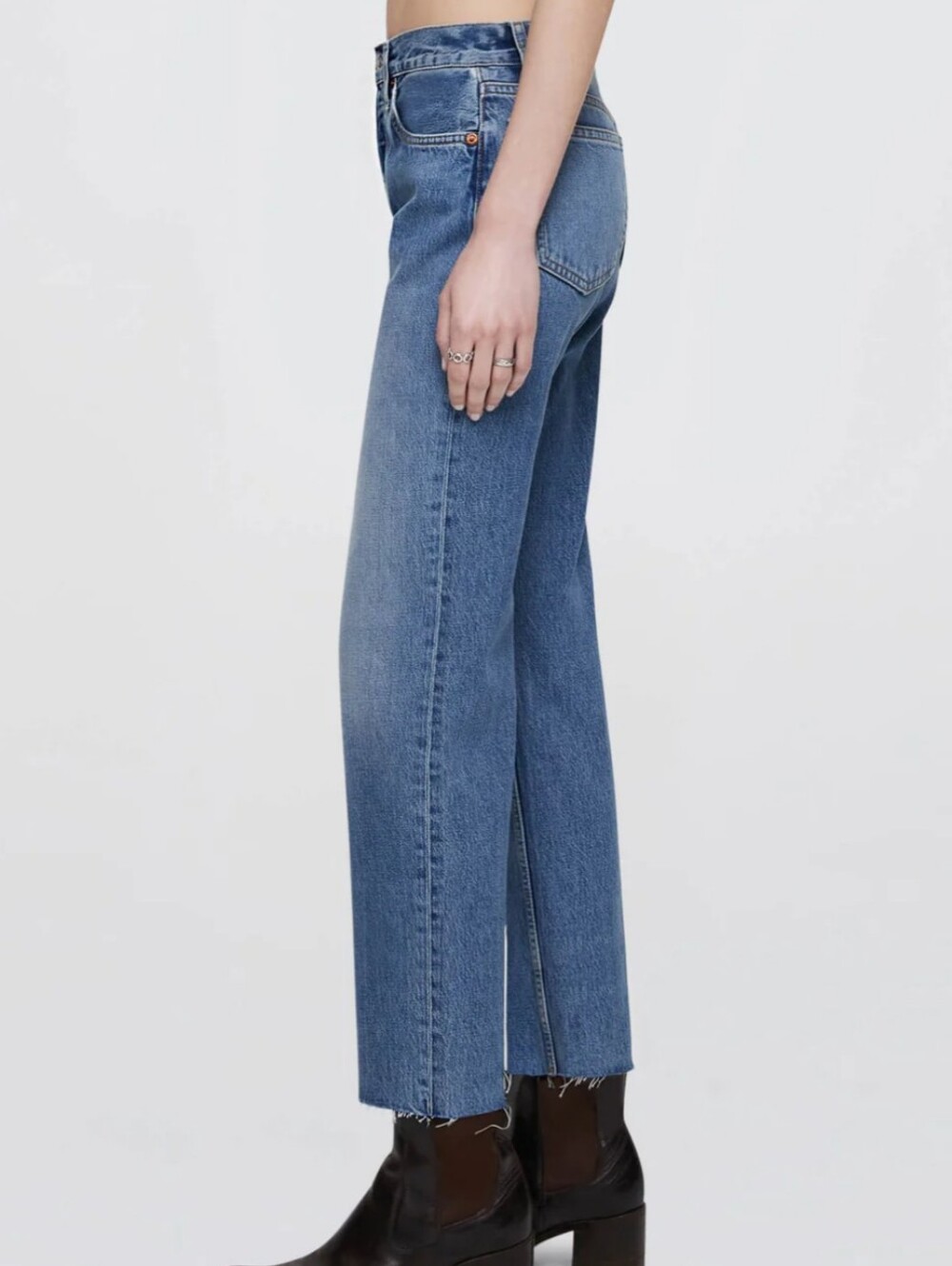 Re/Done blue 70s ultra high rise raw hem stove pipe jeans - Picture 2 of 13